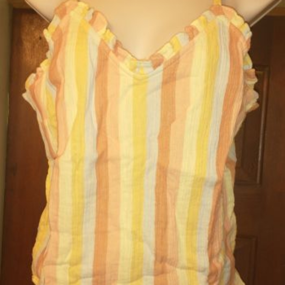 New 2XL Genna Striped Ruffle V-Neck Camisole